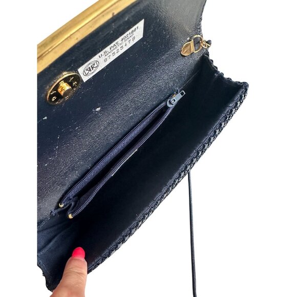 LA REGALE Vintage Navy Blue Chain Mesh Cocktail Bag w/ Strap - Picture 8 of 10